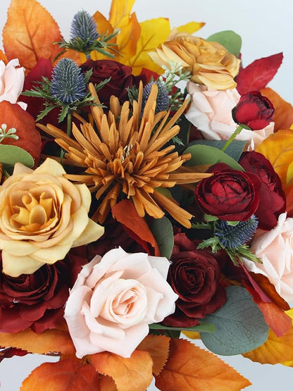 Rinlong 16" Wide Fall Wedding Bouquets for Bride Burnt Orange Bridal Bouquet for Wedding Artificial Terracotta Bouquets Boho Flowers