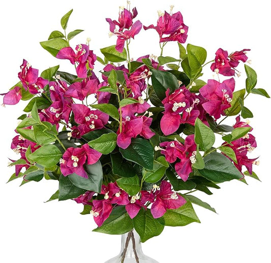 Hollyone 2Pcs Bougainvillea Artificial Flowers Bouquets Red Fake Flower Silk Flowers with Long Stem Floral Arrangements Faux Bougainvillea Flower Plant for DIY Wedding Party Centerpieces Home Decor