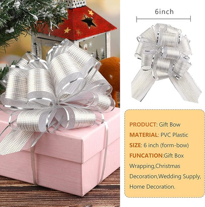 WILLBOND 20 Pieces 6 Inch Pull Bows Gift Wrapping Ribbon Pull Bows for Christmas Wedding Baskets Valentine Multicolor Wrap Accessory for Gift Present Holiday Decor(Silver)
