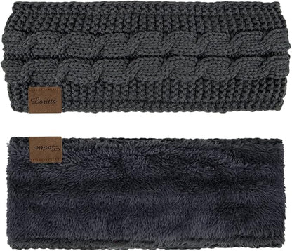 Loritta Womens Ear Warmers Headbands Winter Warm Fuzzy Cable Knit Head Wrap Fleece Lined Gifts