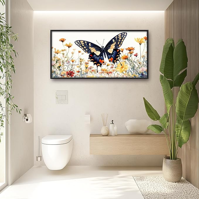 Framed Large Pictures Wall Art for Living Room, Butterfly Oversized Wall Decor Colorful Butterfly Floral Canvas Print Painting Modern Extra Large Framed Artwork for Bedroom Office 60"x30"