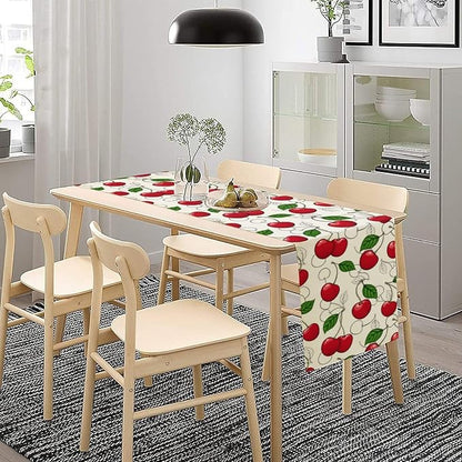 Red Cherry Table Runner,Spring Summer Fruit Tropical Birthday Party Decorations Dining Room Home Kitchen Table Decor 13 x 90In