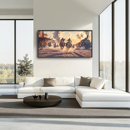 Western Coyboys Large Wall Art Framed Wall Decor for Living Room Western Vintage Pictures Oversized Canvas Print Painting Modern Extra Large Framed Artwork for Bedroom Office 60"x30"