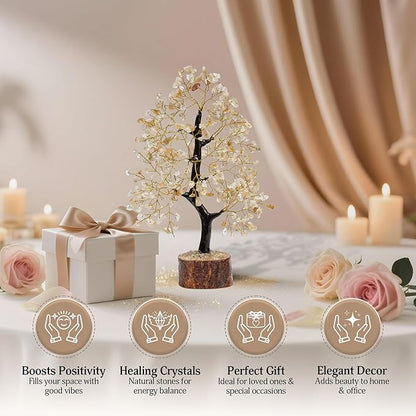 FASHIONZAADI Crystal Tree Gifts for Women, Chakra Healing Citrine Crystals Handmade Money Tree of Life for Home and Office Desk Decoration, Reiki Healing, Good Luck, Positive Energy, Birthday Gifts