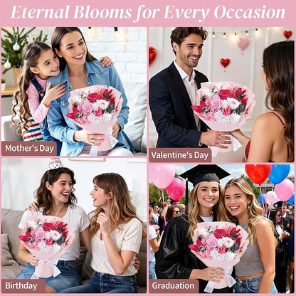 Lewondr Flower for Delivery, Preserved Flowers Bouquet, Pink Roses Bouquet, Real Long-Lasting Forever Birthday Flowers Gifts for Mom Women Wife Grandma Her Mothers Day Anniversary, Light Rose