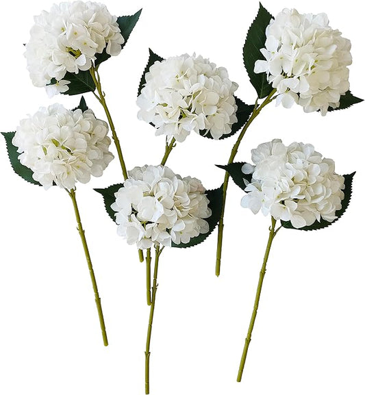 Ivory Hydrangea Artificial Flowers,6 Pcs Faux Hydrangea Flowers,Artificial Hydrangeas Flowers with Stems,Fake Hydrangeas,Silk Hydrangeas Flowers with Stems for Home Decor (6, Ivory)