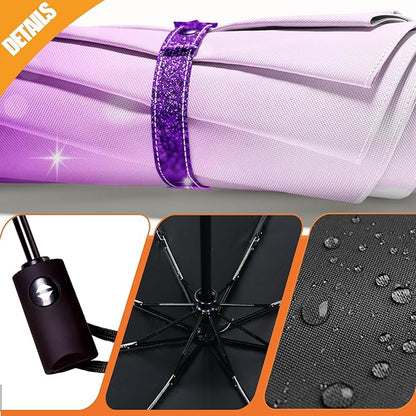 Small Compact Travel Automatic Folding Umbrella for Women, Portable Lightweight, Rain, Wind, UV Sun Shade