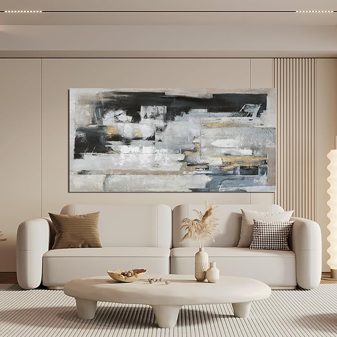 Suconvng Abstract Wall Art For Living Room Blue Grey Abstract Canvas Art Wall Decor Paintings Modern Background Artwork Abstract Wall Decor For Bedroom Office Can Be Hung 24×48 Inch