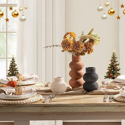 Ceramic Vase Home Table Decor - Flower Vase Set of 3 Living Room Kitchen Decorations Farmhouse Modern Rustic Vases Decorative Centerpiece for Shelf Bedroom Office Bathroom Dining Coffee Desk