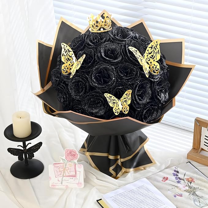 Waipfaru Glitter Roses Bouquet, DIY Fake Flowers Bouquet, Birthday Gifts for Women Mom, 36 Pcs Black Rose for Grandma Wife Girlfriend Valentines, Mothers Day, Anniversary, Graduation