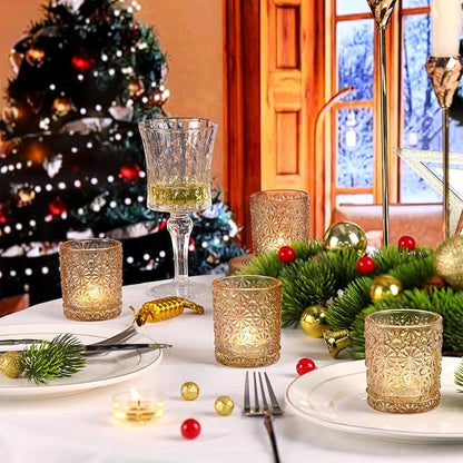 Gold Votive Candle Holder Set of 12, Flower Tea Lights Candles Holders for Wedding Table Centerpieces, Birthday Parties, Anniversary, Bridal Shower and Holiday Decorations