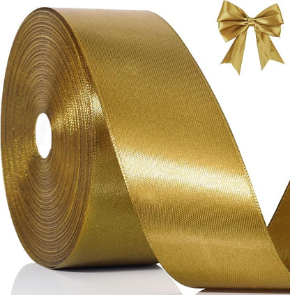 NESCCI 100 Yards Ribbon,1-1/2 Inch Gold Satin Ribbon,Single Face Satin Ribbons,Perfect for Gift Wrapping,Wedding Decoration,Handmade Bows,Wrapping Bouquet and More