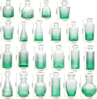 Brajttt Bud Vase Set of 25, Green Vases, Glass Bud Vases in Bulk, Small Vases for Mini Flower Vase Set, Cute Vintage Glass Vases Set for Flower,Wedding,Home,Centerpiece Table Decorations
