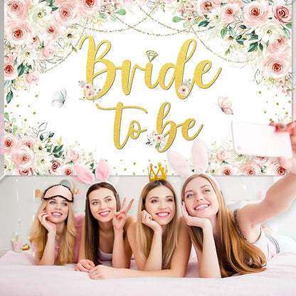 Mocsicka Bridal Shower Backdrop Pink Floral Bride to Be Banner Pink Engagement Bachelorette Party Decorations Photo Booth Props