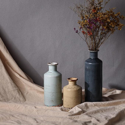 Ceramic Vase Set of 3, Crackle Glaze Decorative Flower Vases for Dried or Fresh Arrangements, Modern Farmhouse Decoration Table Shelf Centerpiece for Living Room, Dining, Fireplace, Entryway