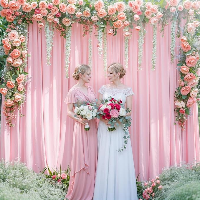 Pink Backdrop Curtains-Wrinkle-Free Polyester Photography Drapes Party Curtain Background for Baby Shower Wedding Decorations- 8 X10FT (Pink)