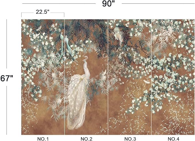 Cliouar-Wall Mural Wallpaper for Bedroom Living Room White Peacock Peel and Stick 90" x 67"