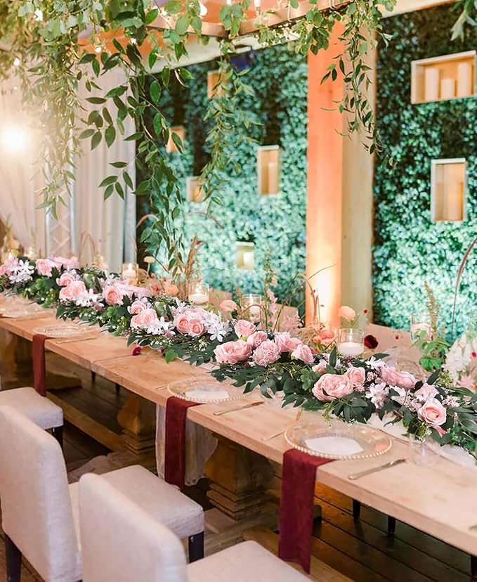 Lvydec 2 Pack Artificial Peony Flower Garland - 6ft Silk Peony Vine Willow Leaves Garland Pink Arch Flower Vine for Wedding Party Table Decoration (Pink)