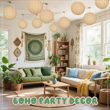 10 Pcs 8-Inch Neutral Boho Paper Lanterns | Rustic Burlap Print Hanging Decor for Wedding, Bridal Baby Shower, Dorm Room, All-Season Home Patio