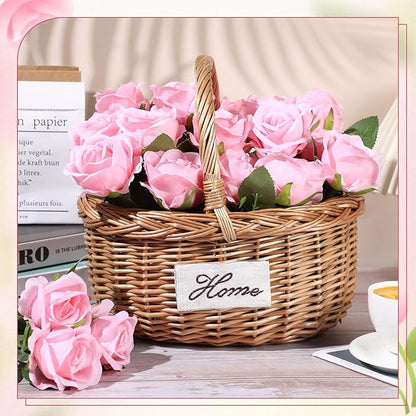 Lyrow 200 Pcs Artificial Roses Realistic Flowers Bulk Real Looking Fake Silk Rose Bouquets with Long Stem Flowers for Wedding Table Centerpieces Bridal Shower Party Home Garden Decor (Pink)