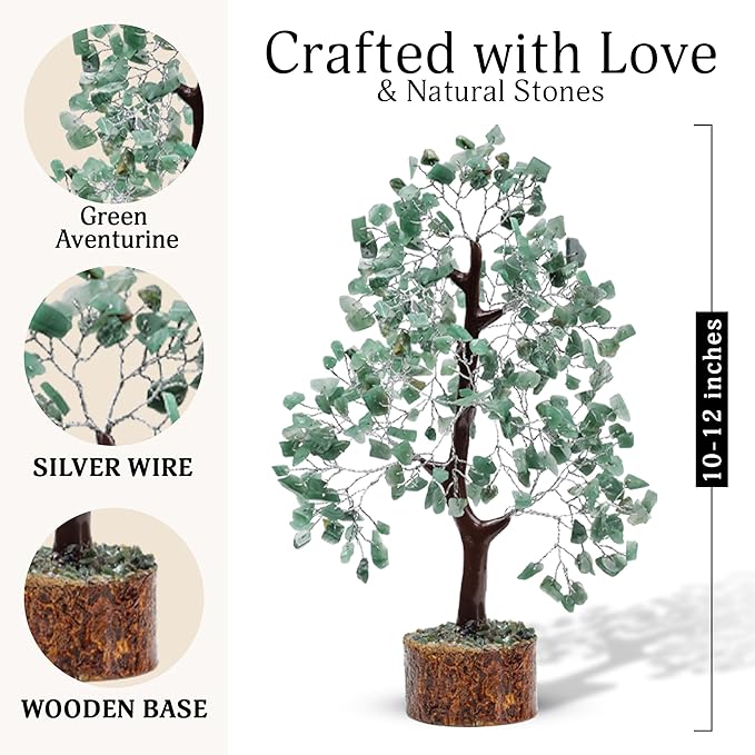 FASHIONZAADI Green Aventurine Crystal Tree, Crystals and Stones, Gem Tree, Healing Gemstones and Crystals Home Decor, Meditation Decor, Spiritual Gifts for Women, Good Luck Gift