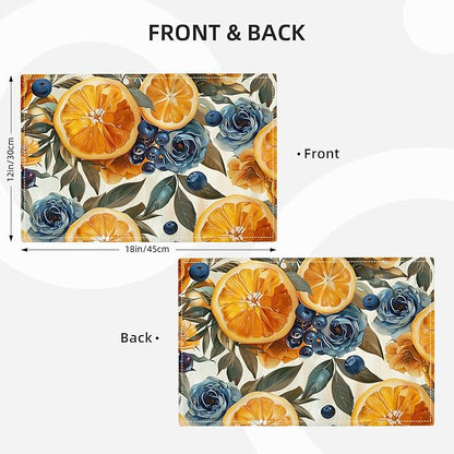 Orange Placemats Set of 6 Fruit Blueberry Rose Leaf Table Mats Washable Place Mats for Home Party Indoor Kitchen Dining Table Decoration 12x18 Inch