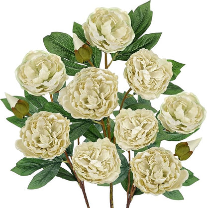 Briful 3 Pack Artificial Peony Flower 27.5" Tall White Silk Peonies Floral Stems Real Touch Faux Peony Flower for Wedding Bouquets Home Floral Arrangements Table Centerpieces DIY Décor
