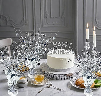 12 Pack Metallic Foil Spray Centerpiece Star Table Decoration Burst Table Centerpieces for New Years Nye Birthday Wedding Anniversary Graduation Holiday Party Supplies Decor, Silver