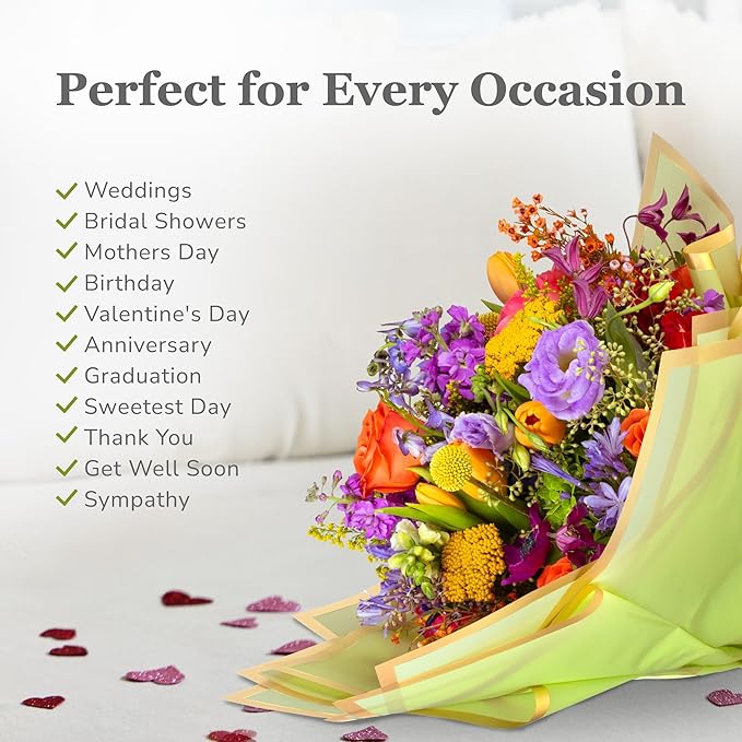 the florist Supply 20 Sheets Premium Flower Wrapping Paper | Waterproof Flower Wrapping Paper for Bouquets | Double Sided Floral Bouquet Sheets | DIY Gifts Borderline Green/Gold