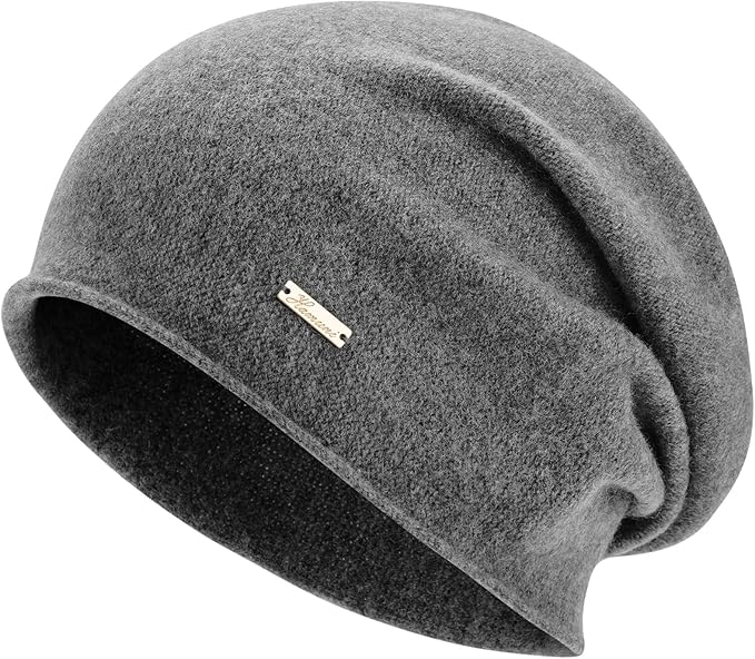 100% Wool Slouchy Beanie, Warm Beanie Hats for Women Breathable Knitting Skull Beanies Cap for Spring Fall Winter
