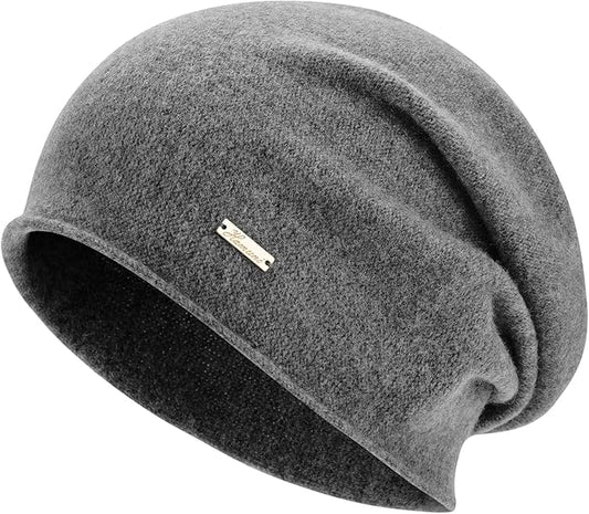 100% Wool Slouchy Beanie, Warm Beanie Hats for Women Breathable Knitting Skull Beanies Cap for Spring Fall Winter