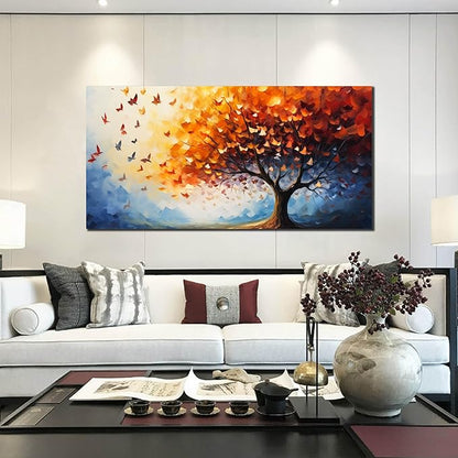 ANCXWOTER Butterfly Tree Canvas Wall Art for Living Room Bedroom Home Office Orange and Blue Colorful Butterfly Picture Tree of Life Wall Art Large Modern Canvas Prints 29x59 In