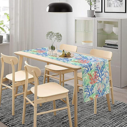 Summer Shell Starfish Table Runner, Seasonal Spring Summer Tropical Ocean Beach Indoor Party Kitchen Outdoor Table Decor 13x70 Inch