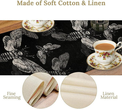 Gothic Moth Table Runner, Boho Gothic Mystical Witchy Skull Retro Farmhouse Coffee Table Center Decor for Home Kitchen Dining Patio Holiday Party Table Decorations 13x72 inches