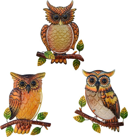 Owl Decor Metal Wall Art Outdoor Indoor,9 Inch Set of 3,Exquisite Owl Decorations for Home Garden Patio Porch Bedroom Kitchen, Metal Bird Wall Art