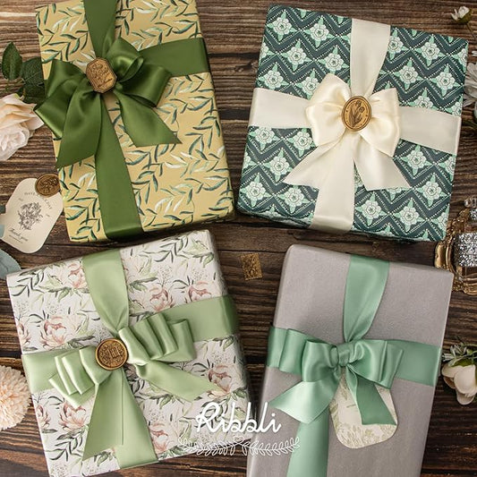 Ribbli Sage Green Satin Ribbon 1-1/2 Inch x 4 Rolls Total 40 Yards- Ivory/Sage/Dusty Sage/Moss Green Ribbon for Gift Wrapping Craft Wedding Decoration