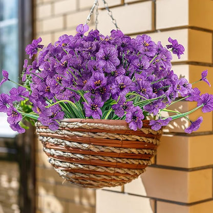 24 Purple Bundles Artificial Flowers for Outdoors/Indoors Fake Flowers Plants for Indoor Outside Garden Porch Window Box Home Wedding Farmhouse