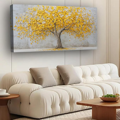 Yellow Abstract Ginkgo Tree Picture Print Canvas Wall Art Living Room Dining Room Office Study Bedroom Wall Decor Wall Art Prints Modern Style Artwork Waterproof Ready to Hang - 20x40 Inch