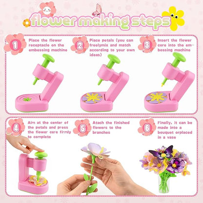 Nicella Fabric Flower Bouquets Toys,Flower Making Kit-DIY Craft Kits Toys for Kids,DIY Build Your Flowers Bouquet, Arts and Crafts for 3 4 5 6 7 8+Year Old Girl Birthday Gifts Ideas