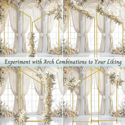 Wedding Arch Backdrop Stand for Parties Set of 2, 7FT/6.7FT Gold Wedding Arches for Ceremony - Reusable Metal Square Balloon Arch Frame for Birthday Party Bridal Baby Shower Graduation Decoration