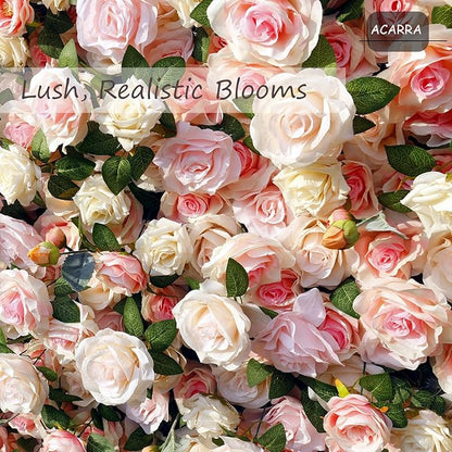 8×8 ft Artificial Pink Flower Wall Backdrop with Backdrop Stand, 2pcs 4×8 ft Panels, Assembly-Friendly Floral Backdrop for Weddings, Events, Studios & Window Displays