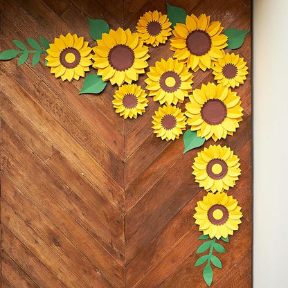 11PCS Paper Flowers Decorations for Wall,Spring Artificial Sunflowers Bulletin Board Decoration 3D Paper Flowers Hanging for Party Wedding Baby Shower Tea Party Backdrop Decor
