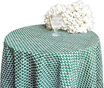 ATOSII Queen Green 100% Cotton Round Tablecloth, Handblock Print Floral Table Cloth for Kitchen Dining Linen I Parties, Weddings, Outdoors, Christmas, Thanksgiving I Fall Home Decor 60" Inches Round