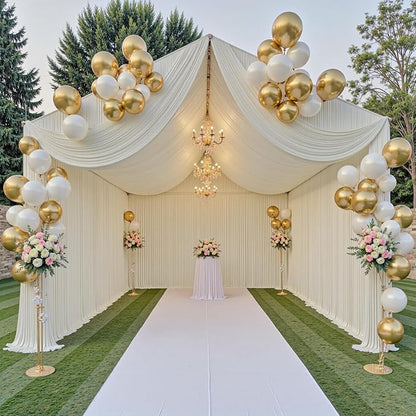 PartyVillage 50ft×15ft Ivory Backdrop Curtain for Wedding Parties, 10 Panels Wrinkle Free 15 FT Long Polyester Photo Backdrop Drapes Back Drop Cloth for Birthday Photography Background