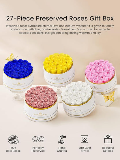 Preserved Roses Forever Flowers Real Roses in a Box Mother's Day Birthday Flowers for Her Mom Women Wife Valentine's Day, 27 Royal Blue Roses