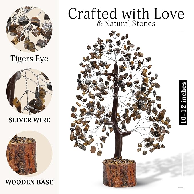 FASHIONZAADI Tigers Eye Crystal Tree, Crystal Money Tree of Life, Feng Shui Decor for Office and Home, Spiritual Gifts for Women, Reiki Gifts