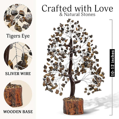 FASHIONZAADI Tigers Eye Crystal Tree, Crystal Money Tree of Life, Feng Shui Decor for Office and Home, Spiritual Gifts for Women, Reiki Gifts