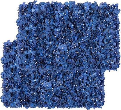 Flower Wall Panel Set, U'Artliens Artificial Wall Flower Backdrop 24x16 Inch 3D Silk Hydrangea Rose Floral Panel for Photo Background Home Party Wedding Backdrop Decoration(2pcs, Royal Blue)