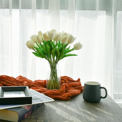 Mandy's Artificial Tulips 12 Stems White PU Faux Flowers for Thanksgiving and Christmas Decorations Wedding Home Decor 13.5 Inch