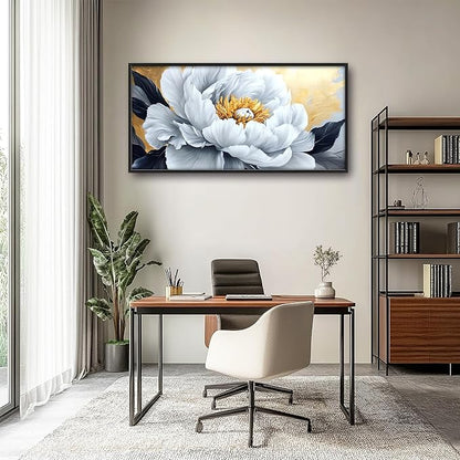 Flower Large Wall Art Framed Gold Wall Decor for Living Room Abstract Floral Pictures Oversized Canvas Print Painting Modern Extra Large Framed Artwork for Bedroom Office Home Decor 60"x30"